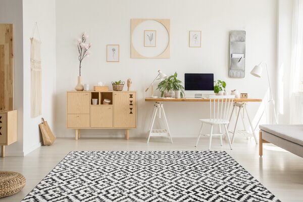 Makro Abra Moderní kusový koberec MUNDO E0621 outdoor geometrický béžový černý Rozměr: 80x150 cm