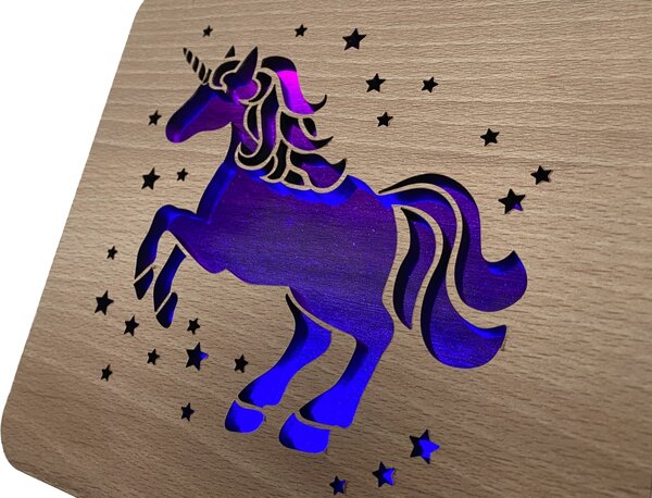 "Jednorožec barevný" lampa 19x19cm provedení povrchu: dub světlý
