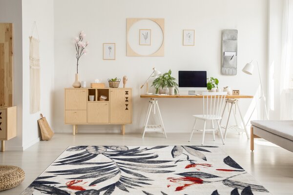 Makro Abra Moderní kusový koberec MUNDO E7181 outdoor listí béžový modrý Rozměr: 80x150 cm