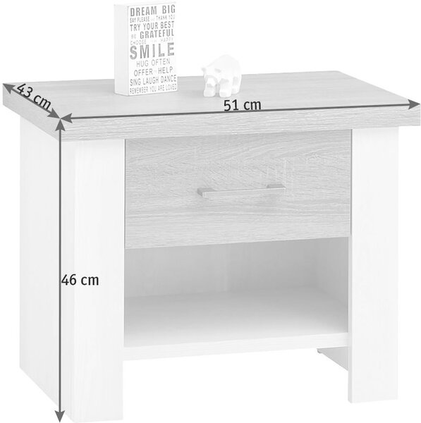 NOČNÍ STOLEK bílá, barvy lanýžového dubu Carryhome