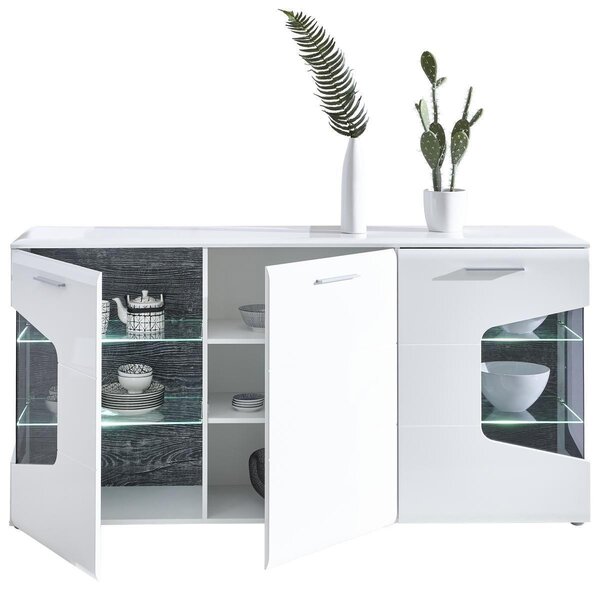 ŠIROKÁ KOMODA, bílá, barvy dubu, vysoce lesklá bílá, 180/89/41 cm Hom`in - Široké komody