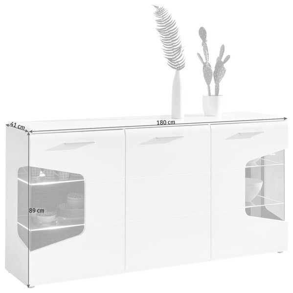 ŠIROKÁ KOMODA, bílá, barvy dubu, vysoce lesklá bílá, 180/89/41 cm Hom`in - Široké komody