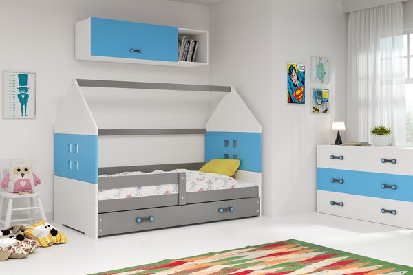 BMS Group Dětská postel domeček s úložným prostorem DOMI 160x80 grafit Doplňující barva: Modrá