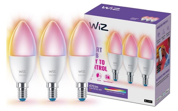 SADA 3xLED RGBW Stmívatelná žárovka C37 E14/4,9W/230V 2200-6500K CRI90 Wi-Fi-WiZ