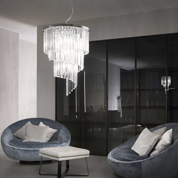 Ideal Lux - Křišťálový lustr na lanku CARLTON 12xE14/40W/230V pr. 50 cm chrom