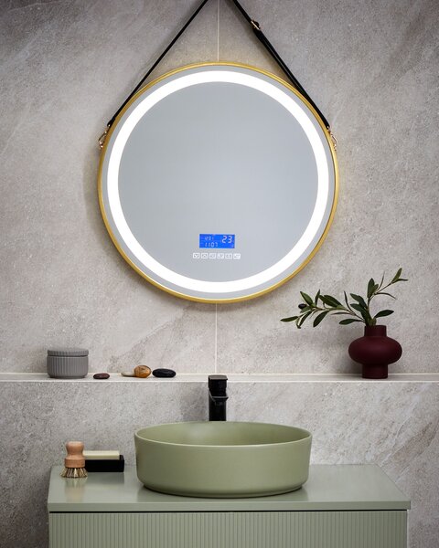 LED koupelnové zrcadlo DAROIS 60 cm 60 cm s reproduktorem Bluetooth Zlatá