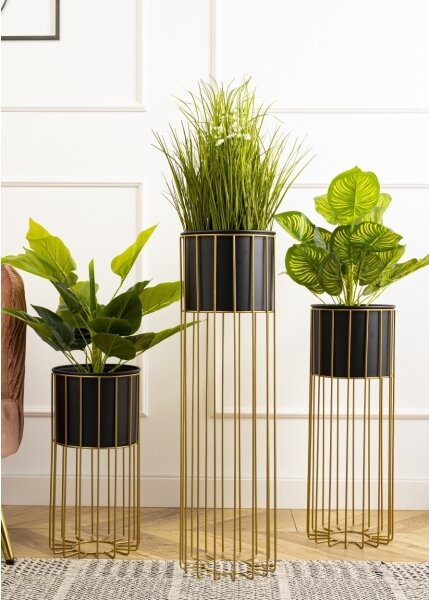 Kovový květináč LOFT 70x20 cm zlatá/černá