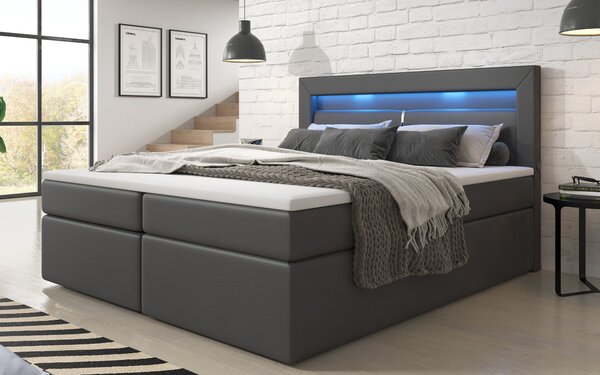 Boxspring postel REPOS s úložným prostorem, LED a USB, eko kůže