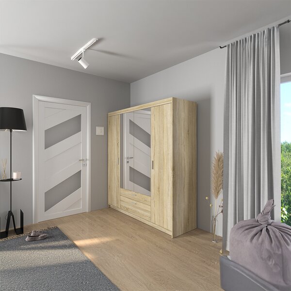 Šatní skříň ELENA 4D 2S + zrcadlo | 176,3 cm | dub sonoma