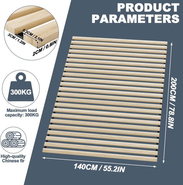 UISEBRT Roštový rám 140x200 cm Roštový rám Roštový rám Postelový rám 23 lamel o tloušťce 2 cm s nosností až 300 kg Flexibilní Prostorově úsporný Prodyšný pro jednolůžko a manželskou postel