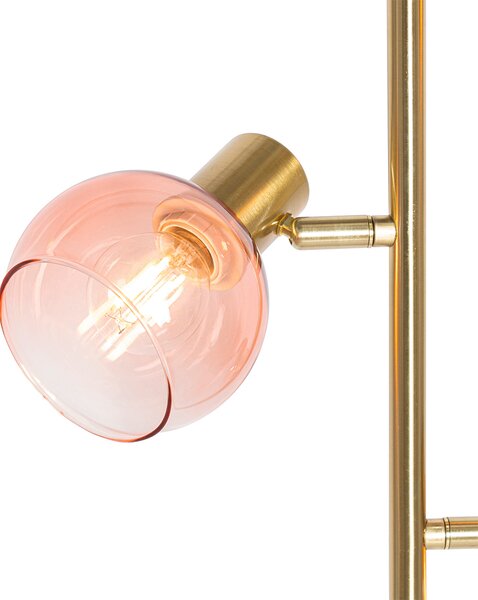 Chytrá stojací lampa zlatá s růžovým sklem 3-světla vč. 3 Wifi P45 - Vidro