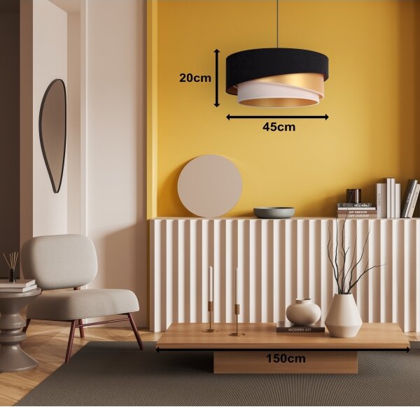 Duolla - Lustr na lanku KOBO 1xE27/15W/230V pr. 45 cm černá/zlatá/krémová