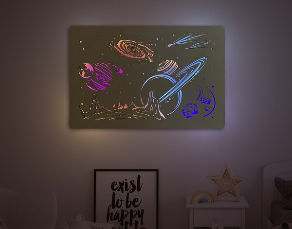 "Vesmír" světelný obraz RGB 230V 90x60cm provedení povrchu: dub světlý