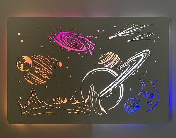 "Vesmír" světelný obraz RGB 230V 90x60cm provedení povrchu: dub světlý