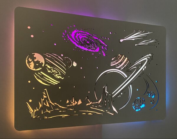 "Vesmír" světelný obraz RGB 230V 90x60cm provedení povrchu: dub světlý