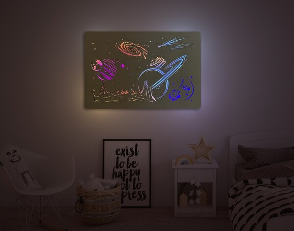 "Vesmír" světelný obraz RGB 230V 90x60cm provedení povrchu: dub světlý