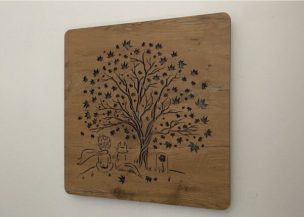 "Malý princ" světelný obraz s baterií 62x62cm varianta ovládání: manuál/pohybové čidlo, provedení povrchu: dub světlý