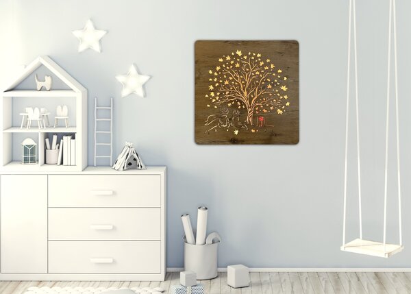 "Malý princ" světelný obraz s baterií 62x62cm varianta ovládání: manuál/pohybové čidlo, provedení povrchu: dub světlý