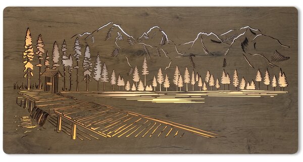"Pod vrcholy hor" světelný obraz s baterií 120x60cm varianta ovládání: manuál/pohybové čidlo, provedení povrchu: dub světlý