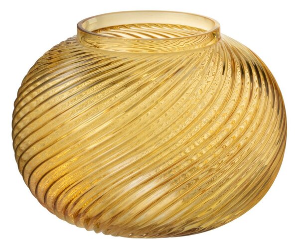 Žlutá skleněná kulatá váza Stripes L - 20*20*17 cm