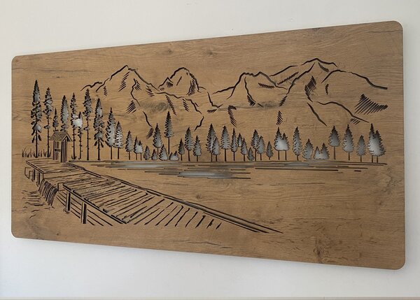 "Pod vrcholy hor" světelný obraz 230V 120x60cm provedení povrchu: dub světlý