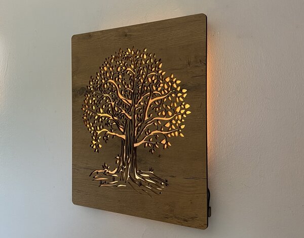 "Lípa" světelný obraz s baterií 42x50 cm provedení povrchu: dub světlý