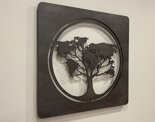 "Mapa světa v kruhu" světelný obraz 230V 70x70cm provedení povrchu: dub světlý
