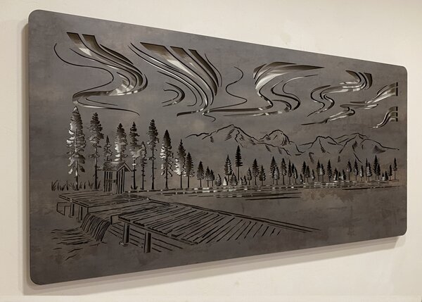 "Polární záře" světelný RGBW obraz 120x60cm provedení povrchu: dub