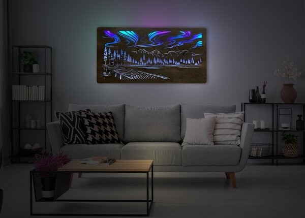 "Polární záře" světelný RGBW obraz 120x60cm provedení povrchu: dub