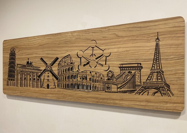 "Evropské památky" světelný obraz 230V 130x40cm provedení povrchu: dub světlý