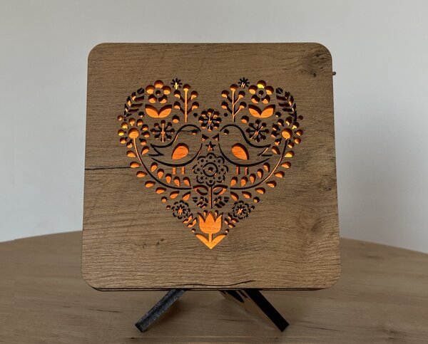 "Srdce malované" lampa 19x19cm provedení povrchu: dub