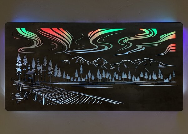 "Polární záře" světelný RGBW obraz 120x60cm provedení povrchu: dub