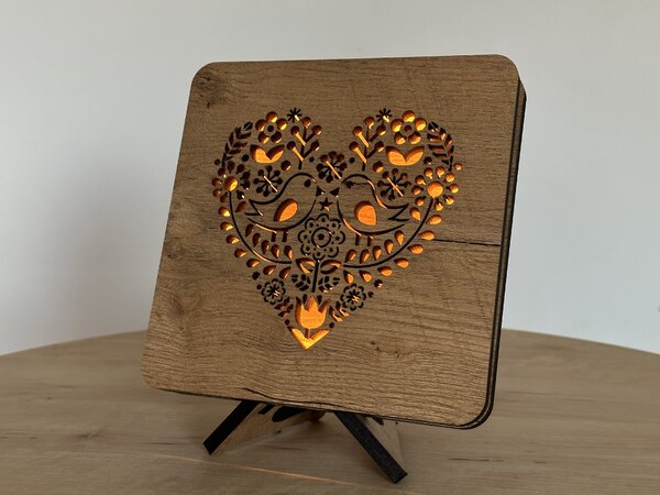 "Srdce malované" lampa 19x19cm provedení povrchu: dub