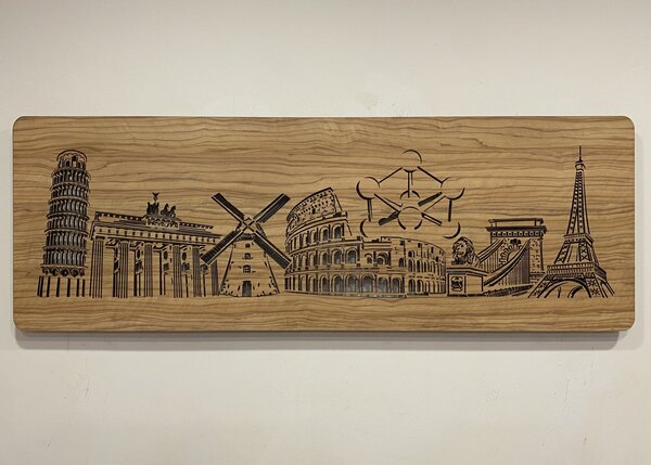 "Evropské památky" světelný obraz 230V 130x40cm provedení povrchu: dub světlý