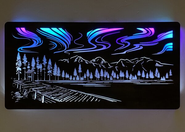 "Polární záře" světelný RGBW obraz 120x60cm provedení povrchu: dub