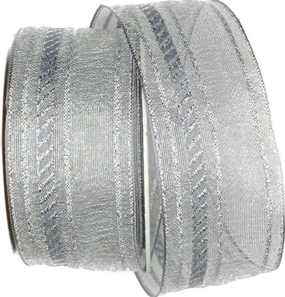 Stuha vánoční OUTDOOR ORGANDY WATERPROOF SILVER 40mm x 10m ( 9,90 Kč/m)