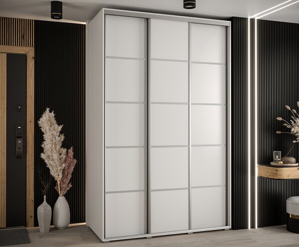 Šatní skříň s posuvnými dveřmi DAVOS 4, 160cm | Bílá / stříbrné pojezdy