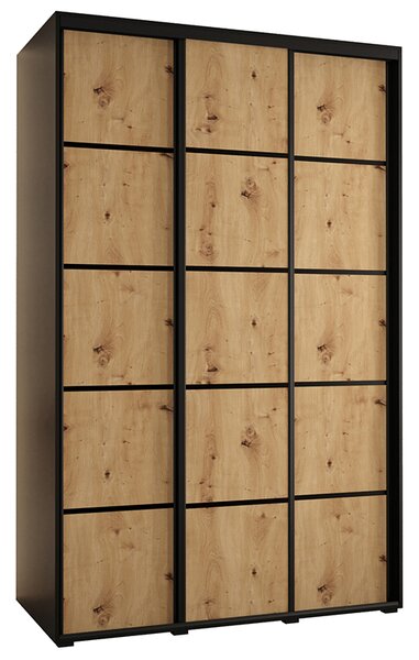 Šatní skříň s posuvnými dveřmi DAVOS 4, 160cm | Černá / DUB Artisan / černé pojezdy
