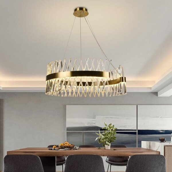 LED Stmívatelný lustr na lanku LED/175W/230V 3000-6500K zlatá + dálkové ovládání