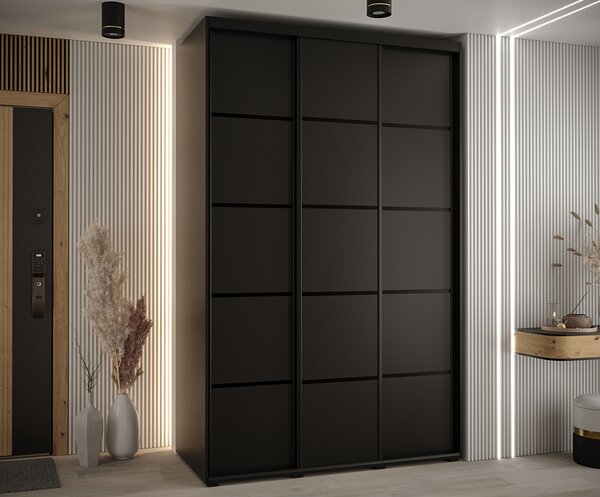 Šatní skříň s posuvnými dveřmi DAVOS 4, 160cm | Černá / černé pojezdy