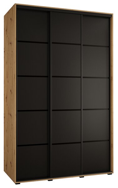 Šatní skříň s posuvnými dveřmi DAVOS 4, 160cm | DUB Artisan / černá / černé pojezdy