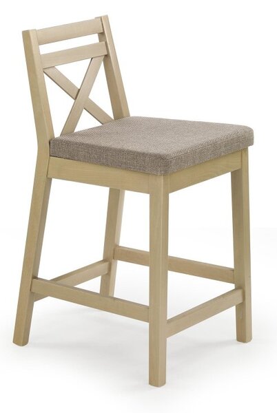 Barová židle BORYS LOW – masiv, látka, dub sonoma / hnědá