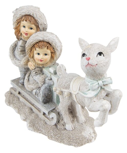 Vánoční dekorace soška dětí na saních - 16*7*12 cm - Clayre & Eef