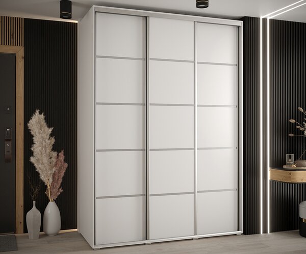 Šatní skříň s posuvnými dveřmi DAVOS 4, 170cm | Bílá / stříbrné pojezdy