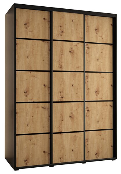 Šatní skříň s posuvnými dveřmi DAVOS 4, 170cm | Černá / DUB Artisan / černé pojezdy