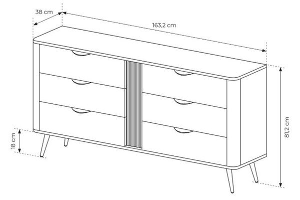 Komoda Edrin 163 cm se zásuvkami - dub dunin / černá