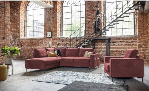 Růžová sametová rozkládací rohová pohovka (levý roh) Lofty Lilly – Miuform