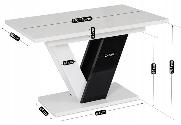 JAKS Jídelenský stůl Clark 120 cm černo bílý gloss glamour