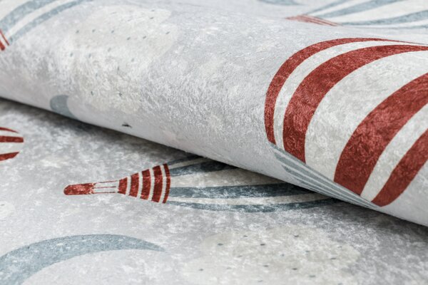 Makro Abra Dětský kusový koberec vhodný k praní BAMBINO 1349 Létající balón mráčky protiskluzový šedý Rozměr: 80x150 cm