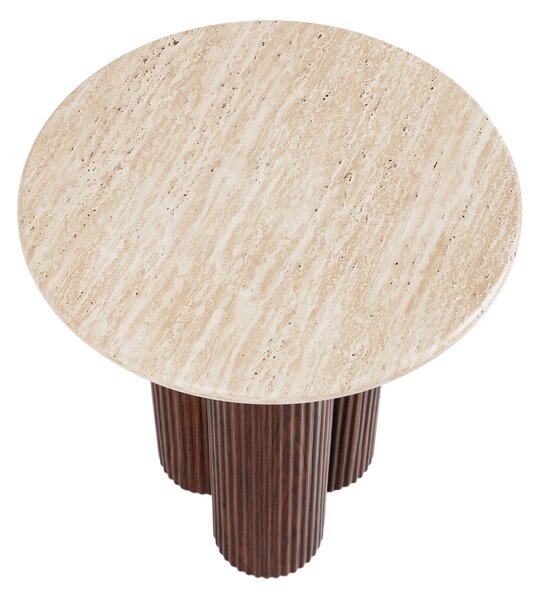 Kulaty konferenční stolek Massia Mini 50 cm do obývacího pokoje - travertin / ořech